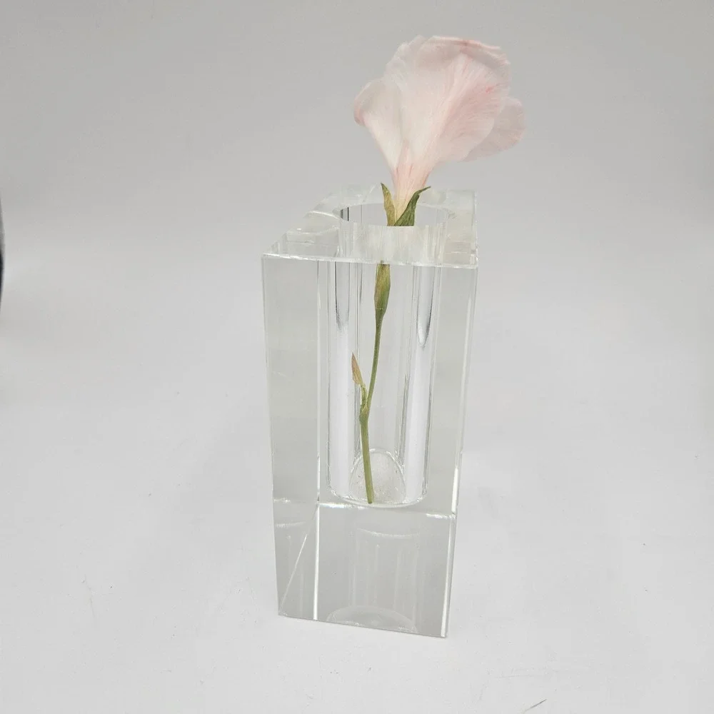 Vintage Modernist Lead Crystal Bud Vase, Square Block Minimalist